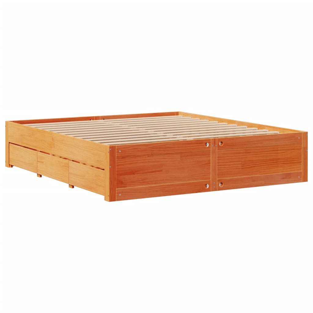 vidaXL Massivholzbett ohne Matratze mit Schubladen Braun 180x200 cm