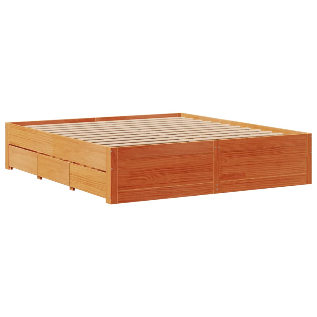 vidaXL Massivholzbett ohne Matratze mit Schubladen Braun 180x200 cm