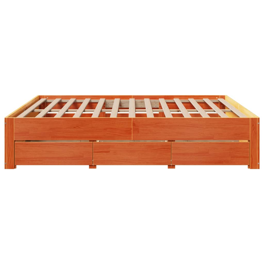 vidaXL Massivholzbett ohne Matratze mit Schubladen Braun 180x200 cm