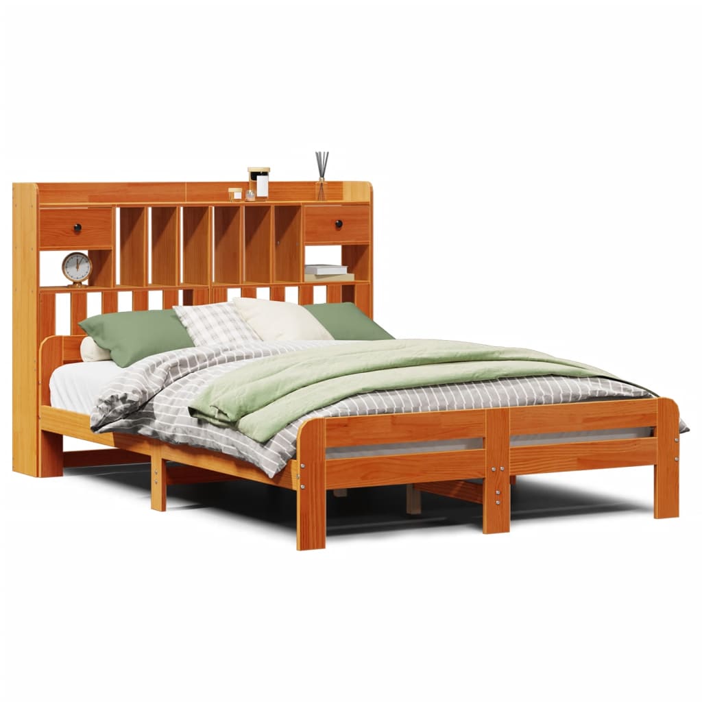 vidaXL Massivholzbett mit Regal ohne Matratze Wachsbraun 160x200 cm