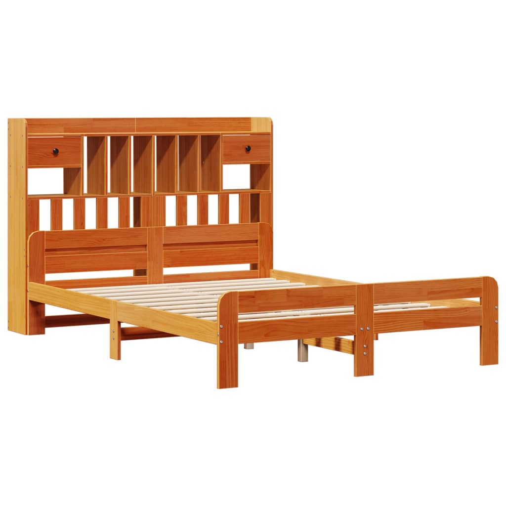 vidaXL Massivholzbett mit Regal ohne Matratze Wachsbraun 160x200 cm