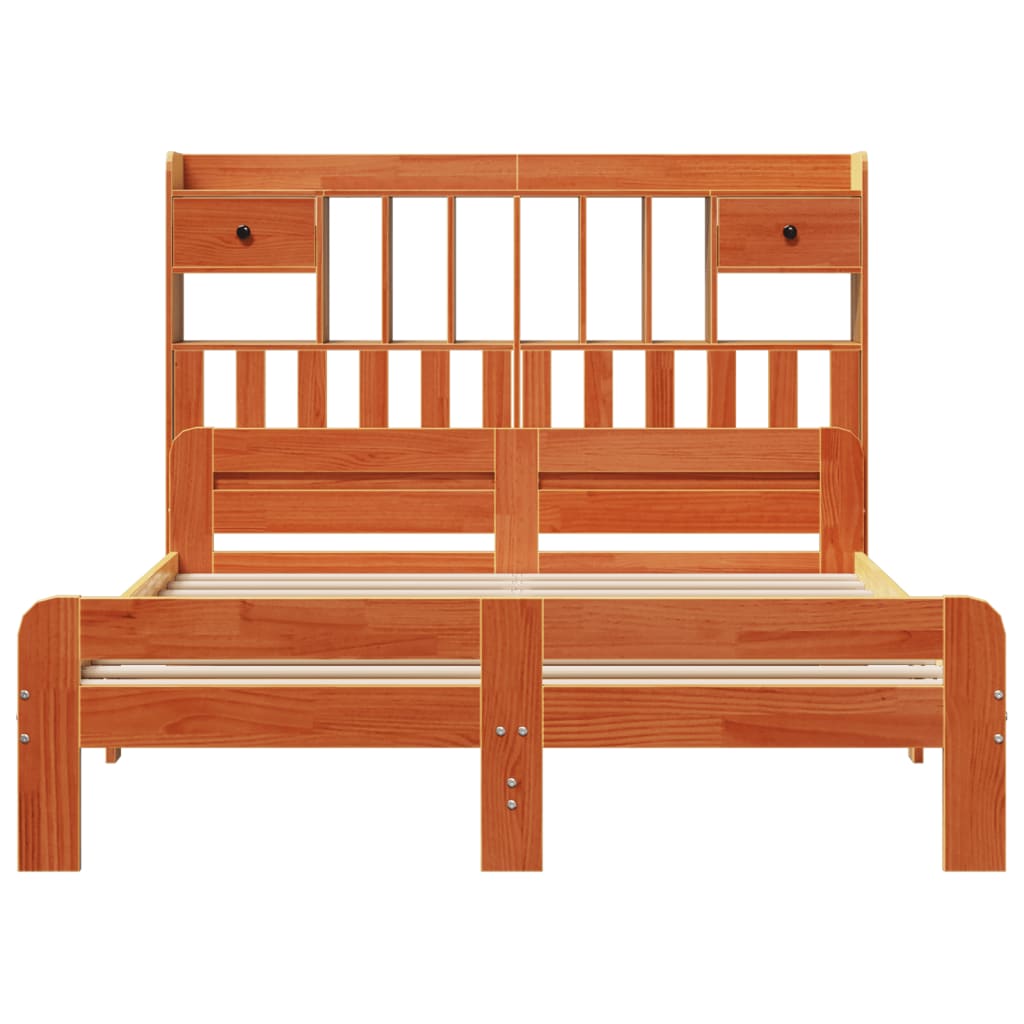 vidaXL Massivholzbett mit Regal ohne Matratze Wachsbraun 160x200 cm
