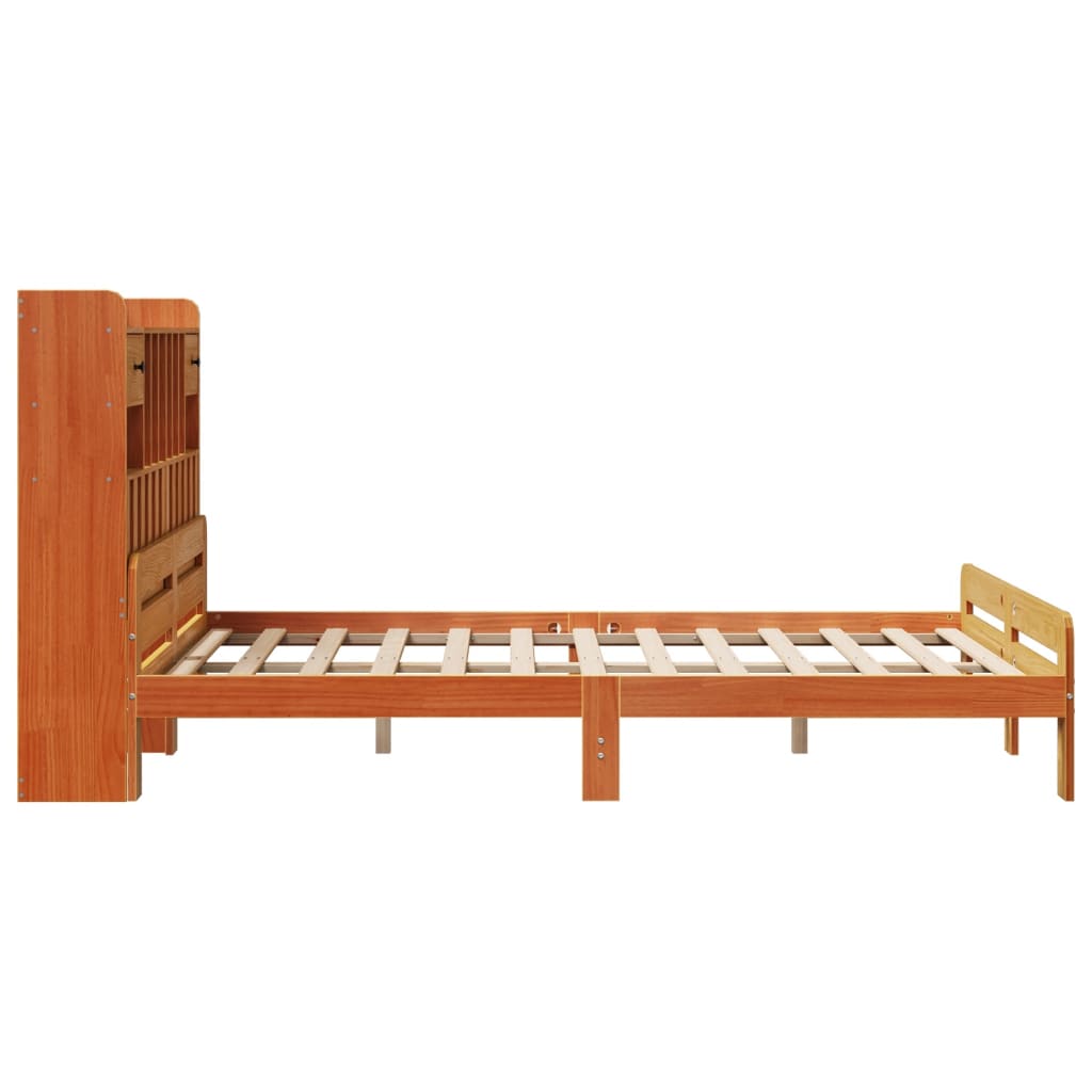 vidaXL Massivholzbett mit Regal ohne Matratze Wachsbraun 160x200 cm