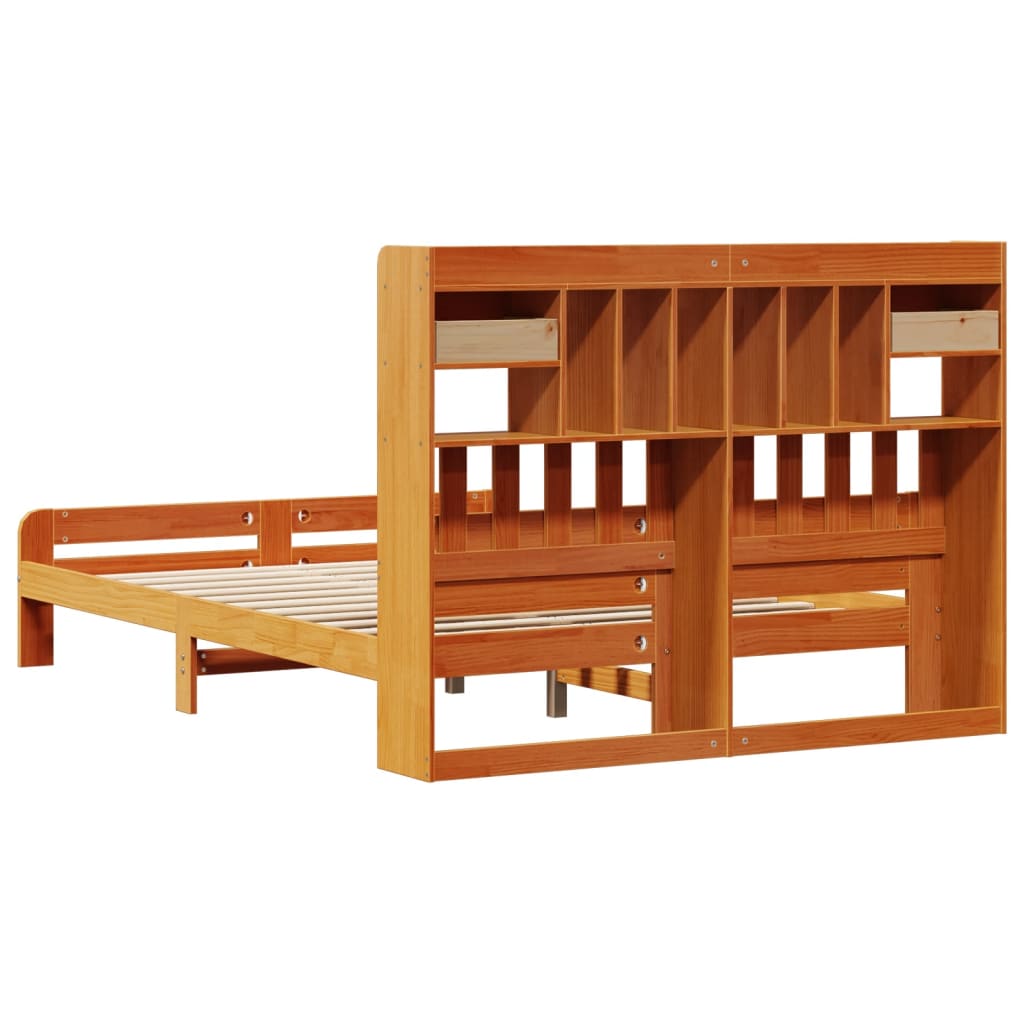 vidaXL Massivholzbett mit Regal ohne Matratze Wachsbraun 160x200 cm