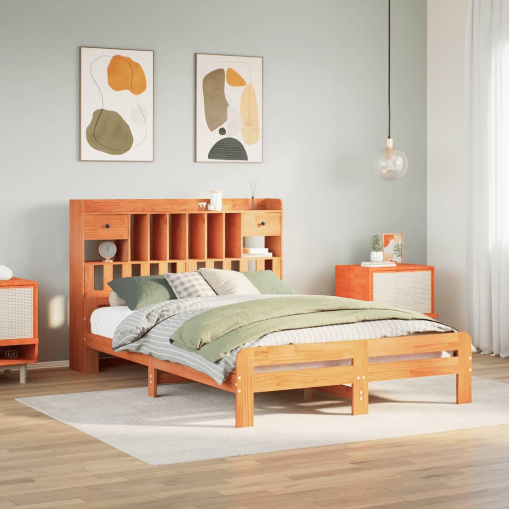 vidaXL Massivholzbett mit Regal ohne Matratze Wachsbraun 160x200 cm