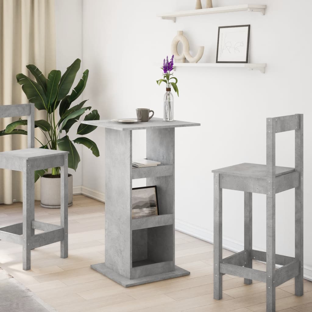 vidaXL Bartisch mit Ablagen Betongrau 60x60x102 cm Holzwerkstoff