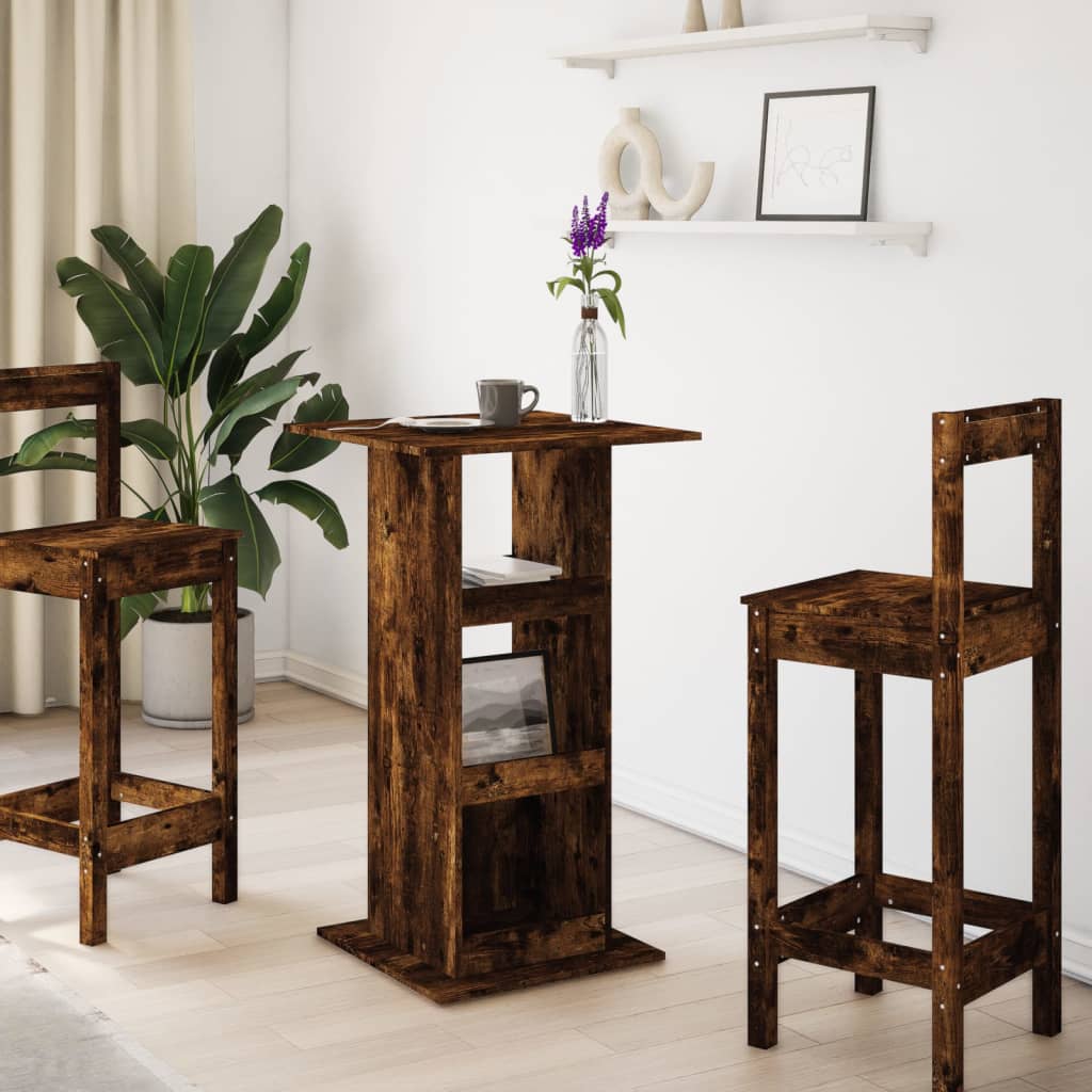 vidaXL Bartisch mit Ablagen Räuchereiche 60x60x102 cm Holzwerkstoff