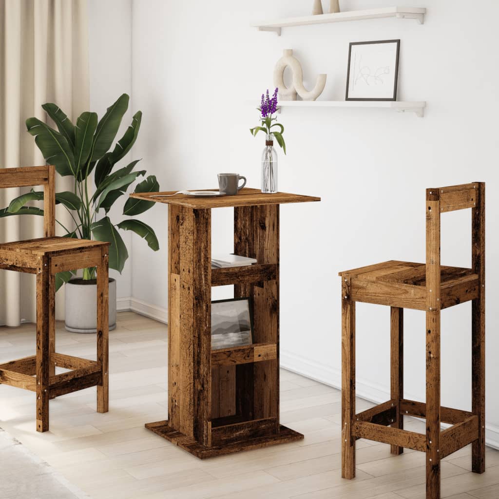 vidaXL Bartisch mit Ablagen Altholz-Optik 60x60x102 cm Holzwerkstoff
