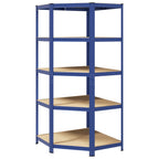 vidaXL Eckregal mit 5 Böden Blau Stahl & Holzwerkstoff