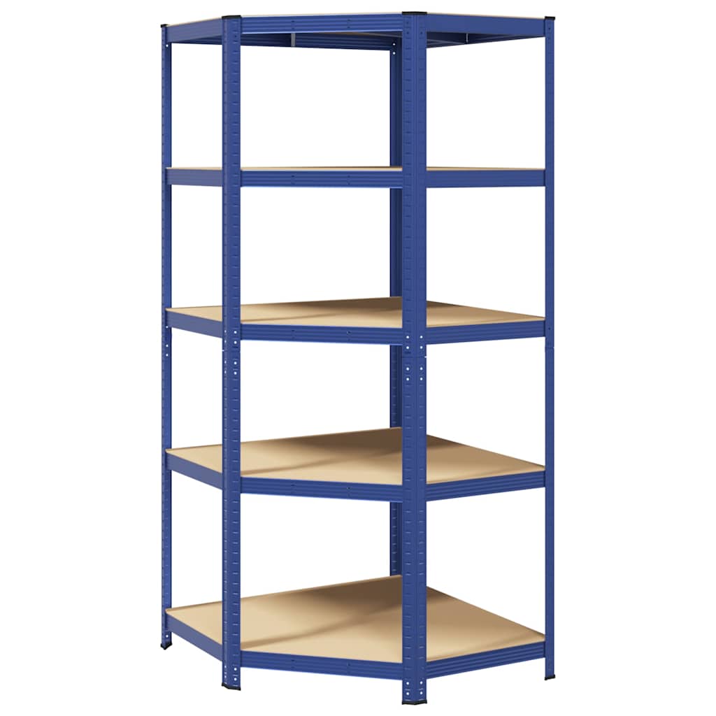 vidaXL Eckregal mit 5 Böden Blau Stahl & Holzwerkstoff