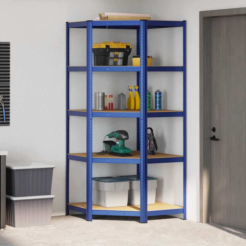 vidaXL Eckregal mit 5 Böden Blau Stahl & Holzwerkstoff