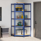 vidaXL Eckregal mit 5 Böden Blau Stahl & Holzwerkstoff