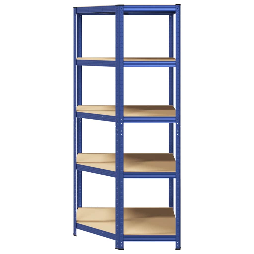vidaXL Eckregal mit 5 Böden Blau Stahl & Holzwerkstoff