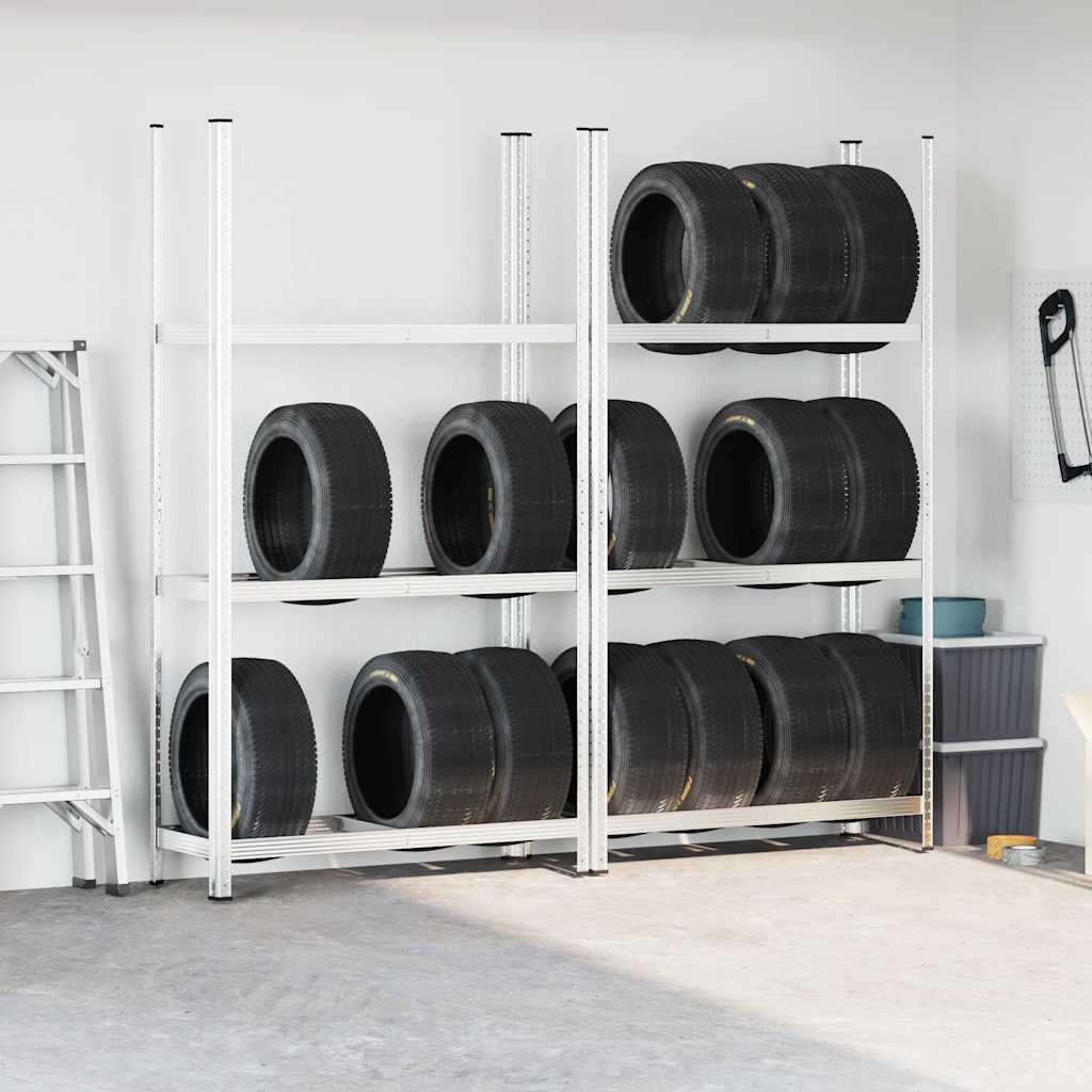 vidaXL Reifenregale mit 3 Böden 2 Stk. Silbern 110x40x200 cm Stahl