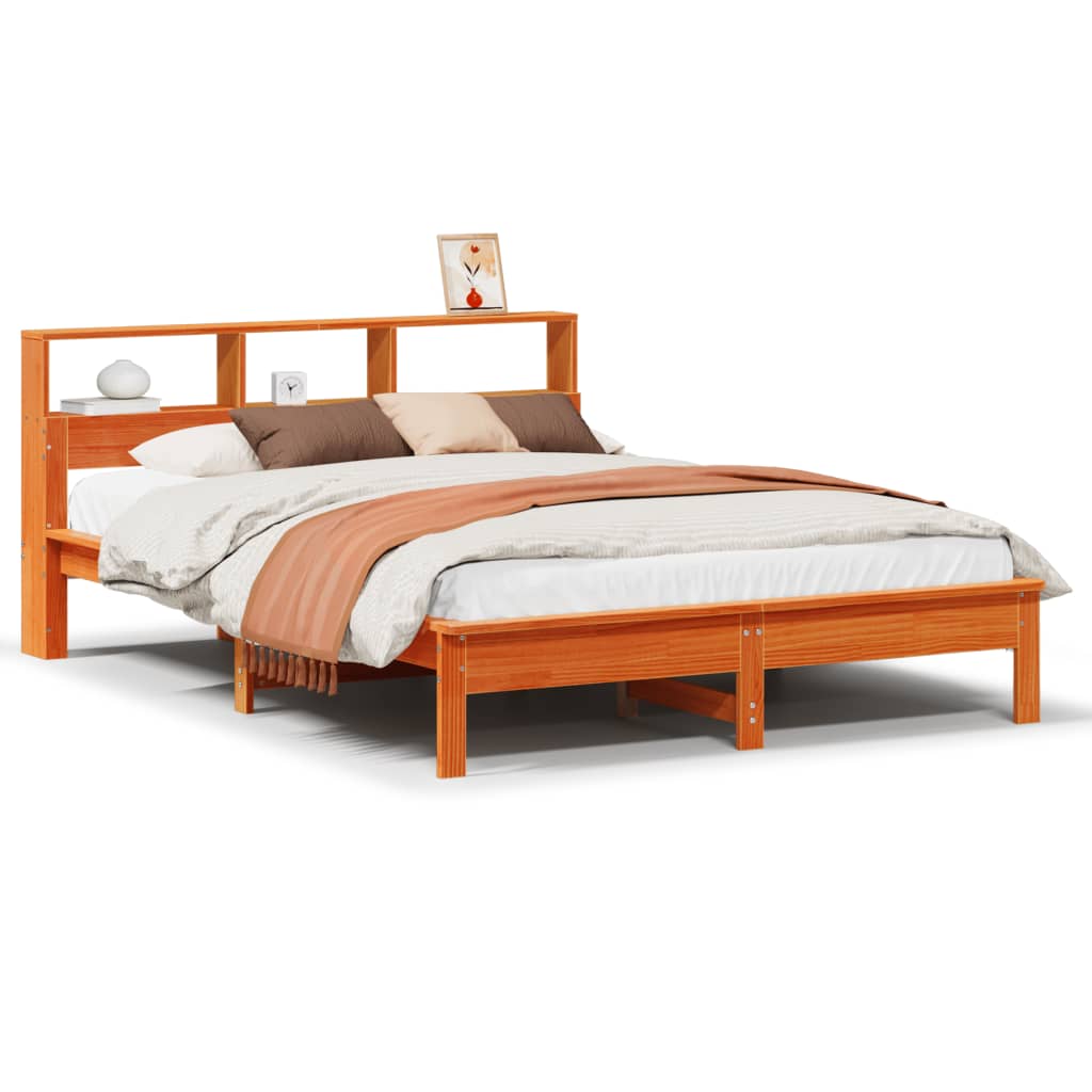 vidaXL Massivholzbett mit Regal ohne Matratze Wachsbraun 120x200 cm