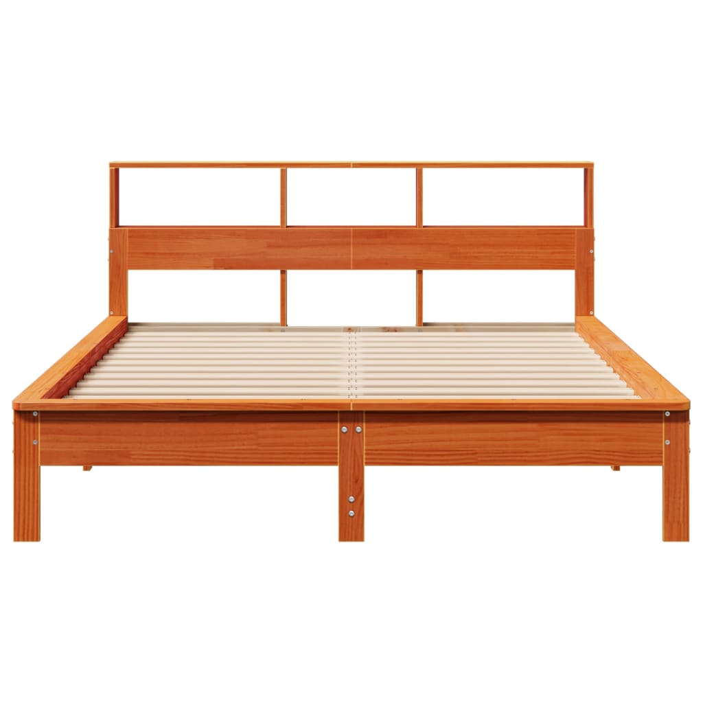 vidaXL Massivholzbett mit Regal ohne Matratze Wachsbraun 120x200 cm