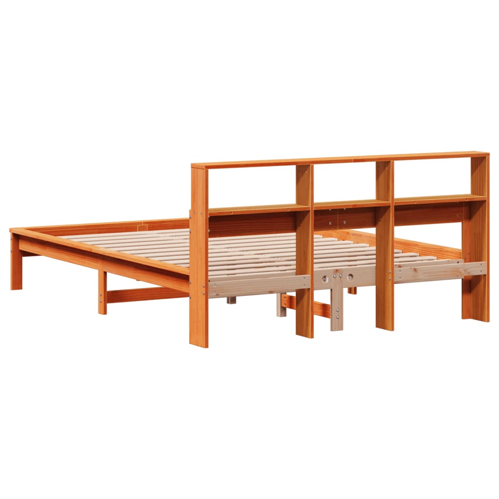 vidaXL Massivholzbett mit Regal ohne Matratze Wachsbraun 120x200 cm