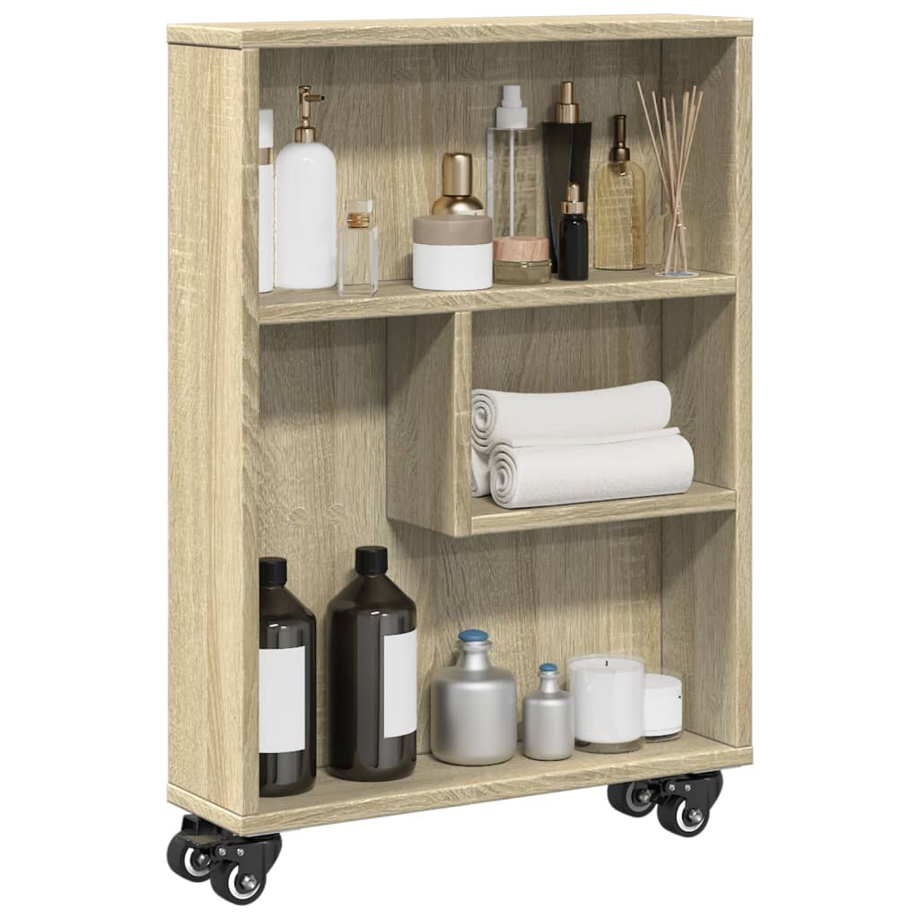 vidaXL Schmaler Aufbewahrungswagen Sonoma-Eiche 48 x 13 x 68 cm Holzwerkstoff
