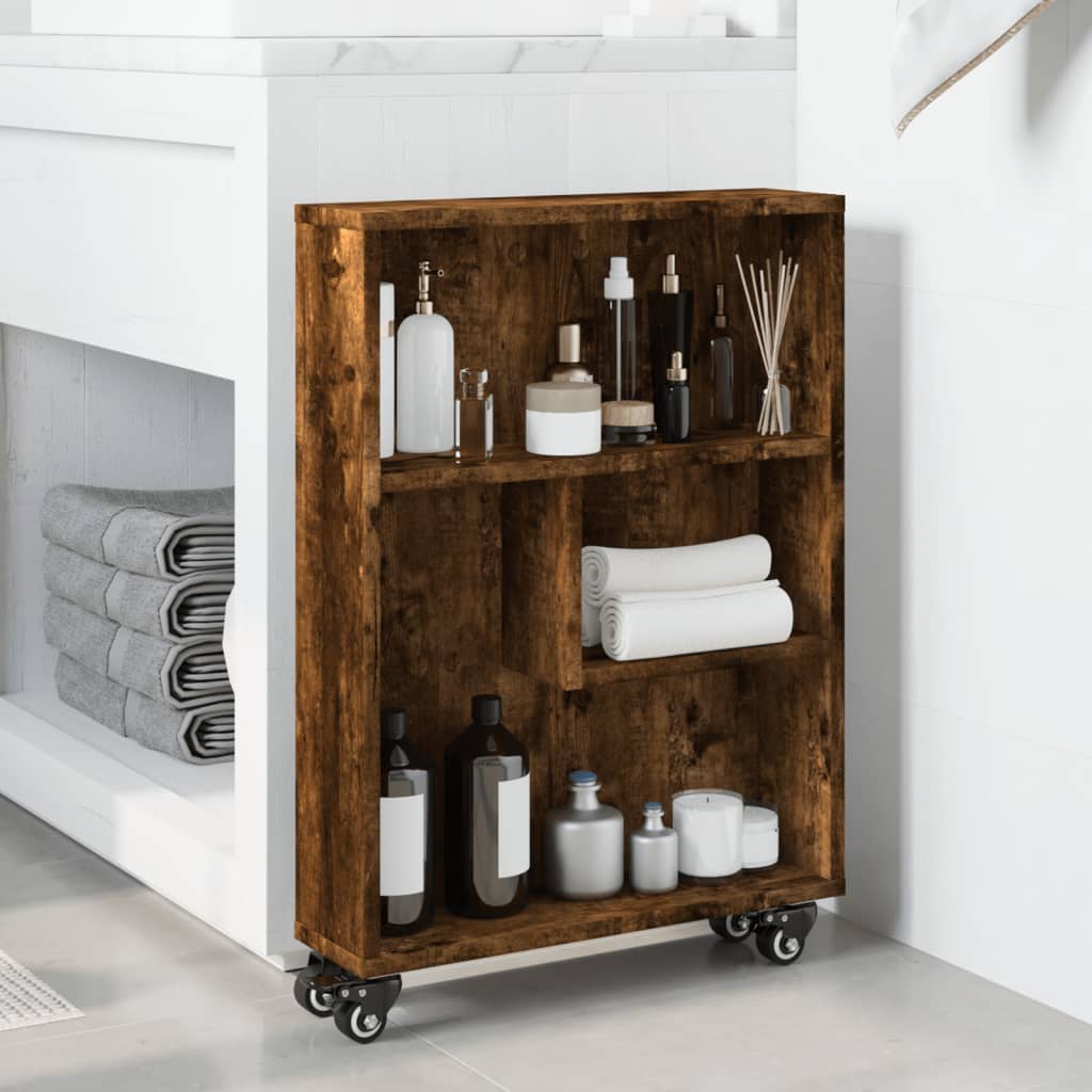 vidaXL Aufbewahrungswagen Schmal Räuchereiche 48x13x68cm Holzwerkstoff