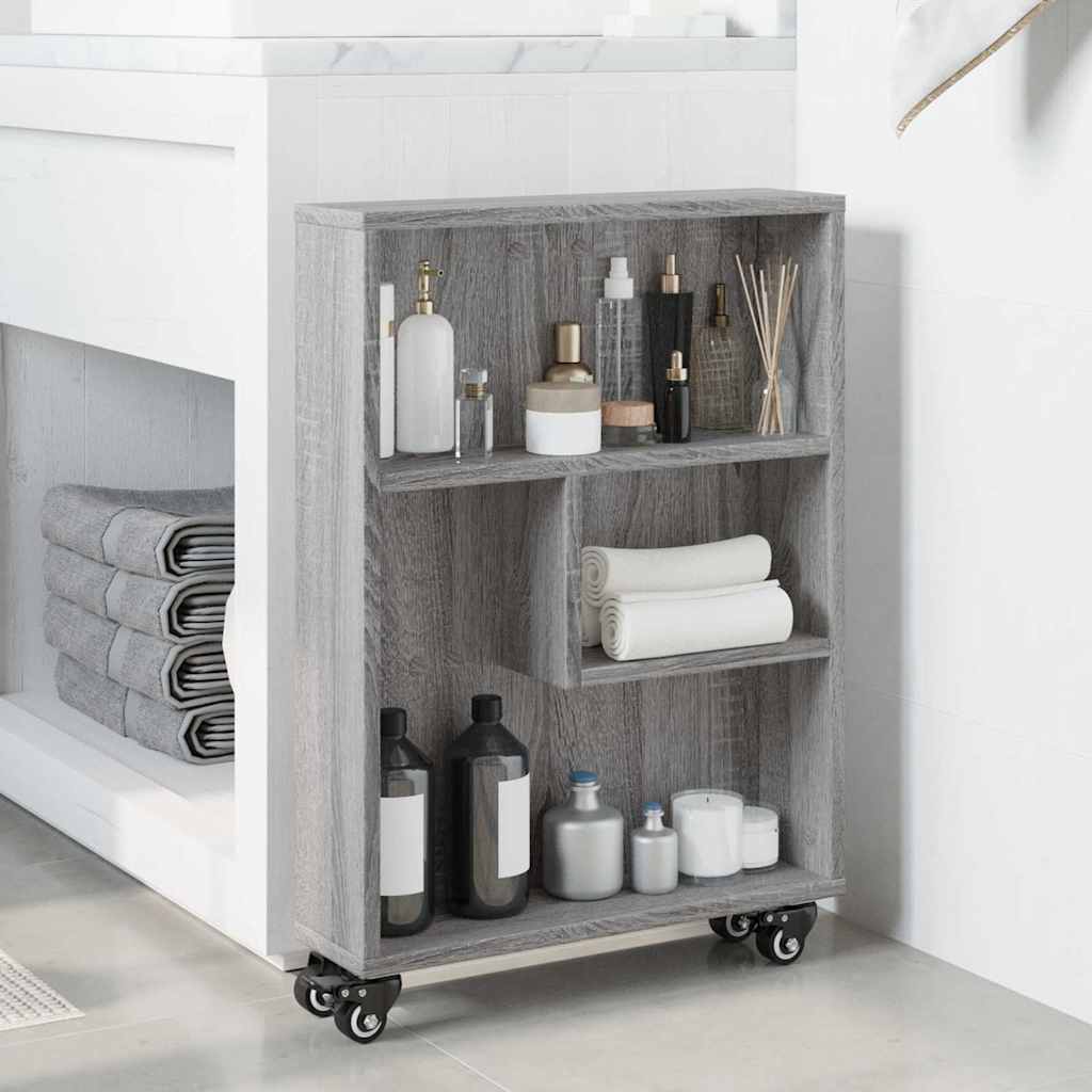 vidaXL Aufbewahrungswagen Schmal Grau Sonoma 48x13x68 cm Holzwerkstoff