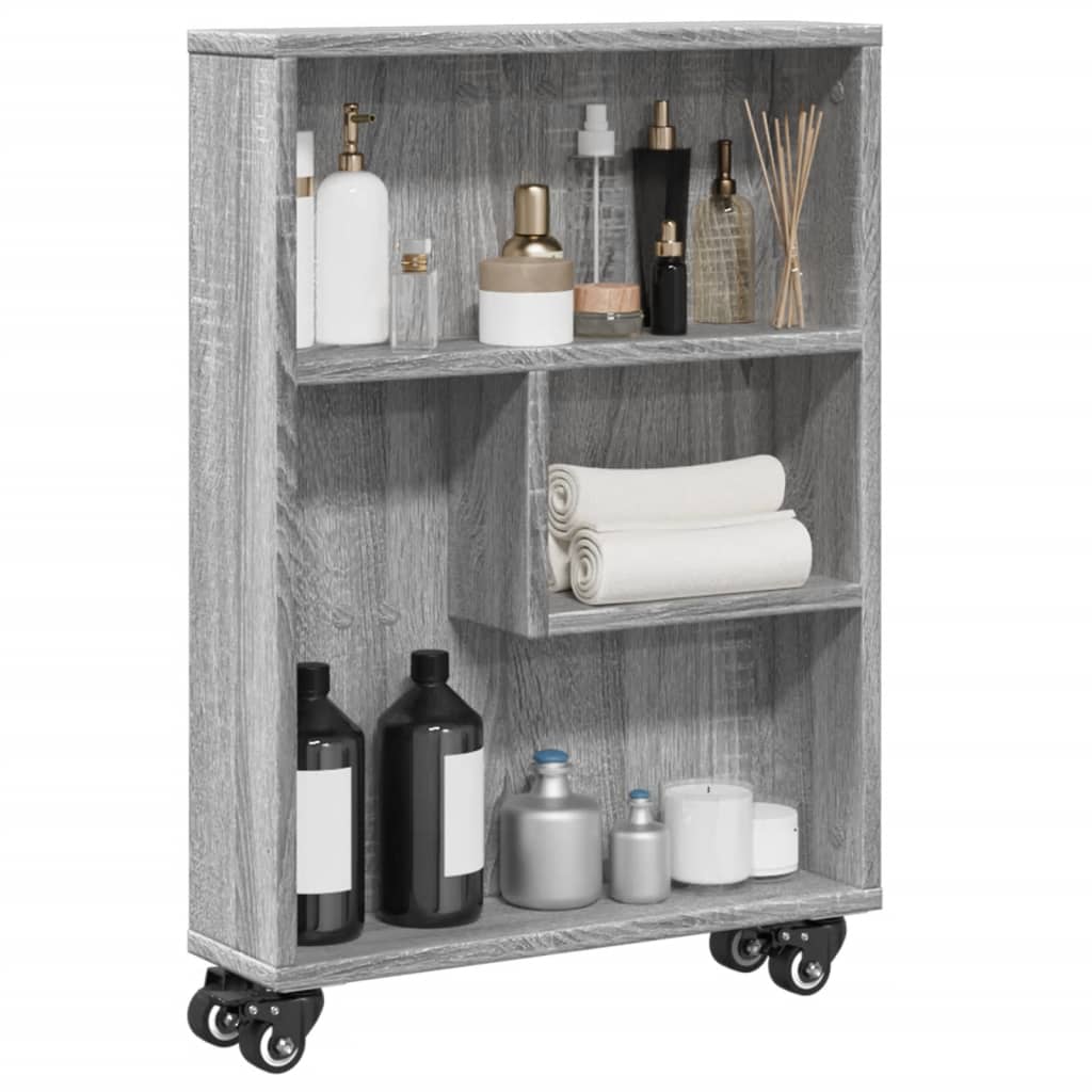 vidaXL Aufbewahrungswagen Schmal Grau Sonoma 48x13x68 cm Holzwerkstoff