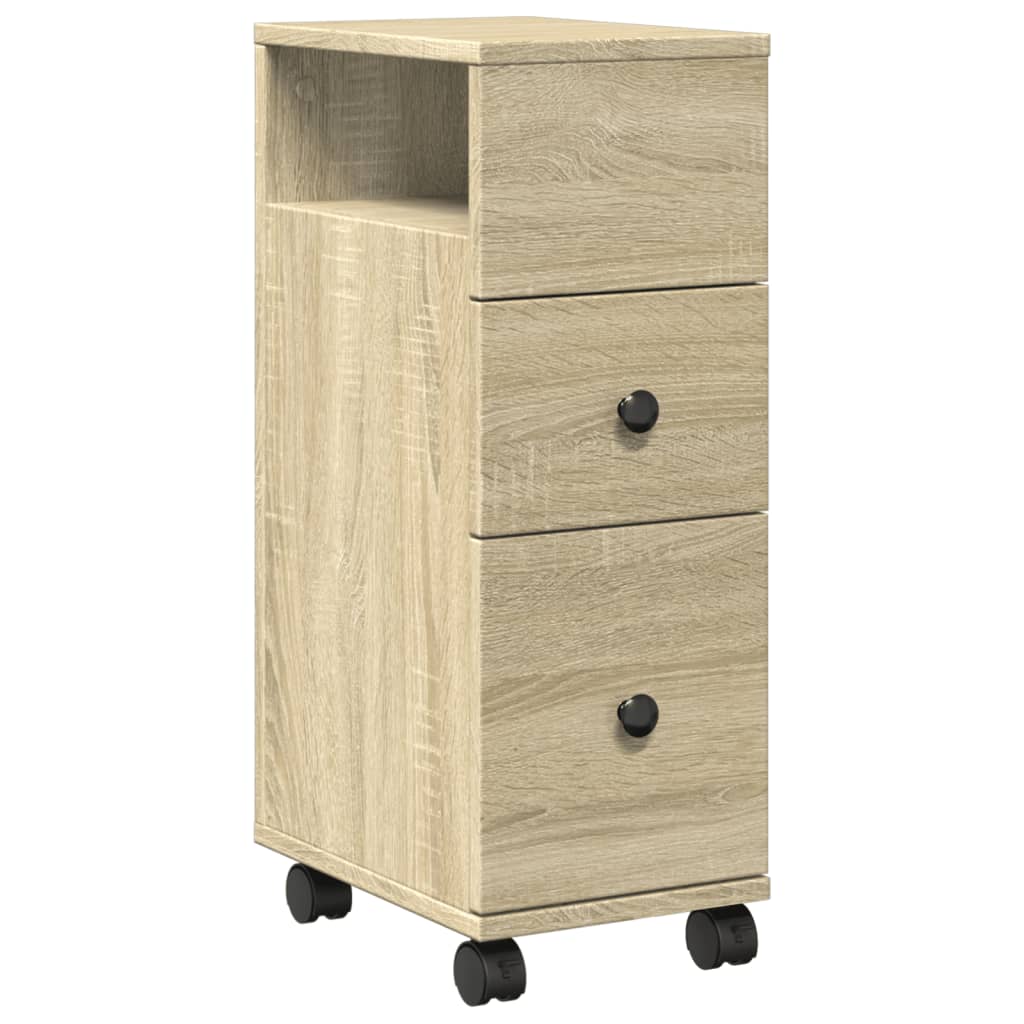 vidaXL Schmaler Badschrank mit Rädern Sonoma-Eiche Holzwerkstoff