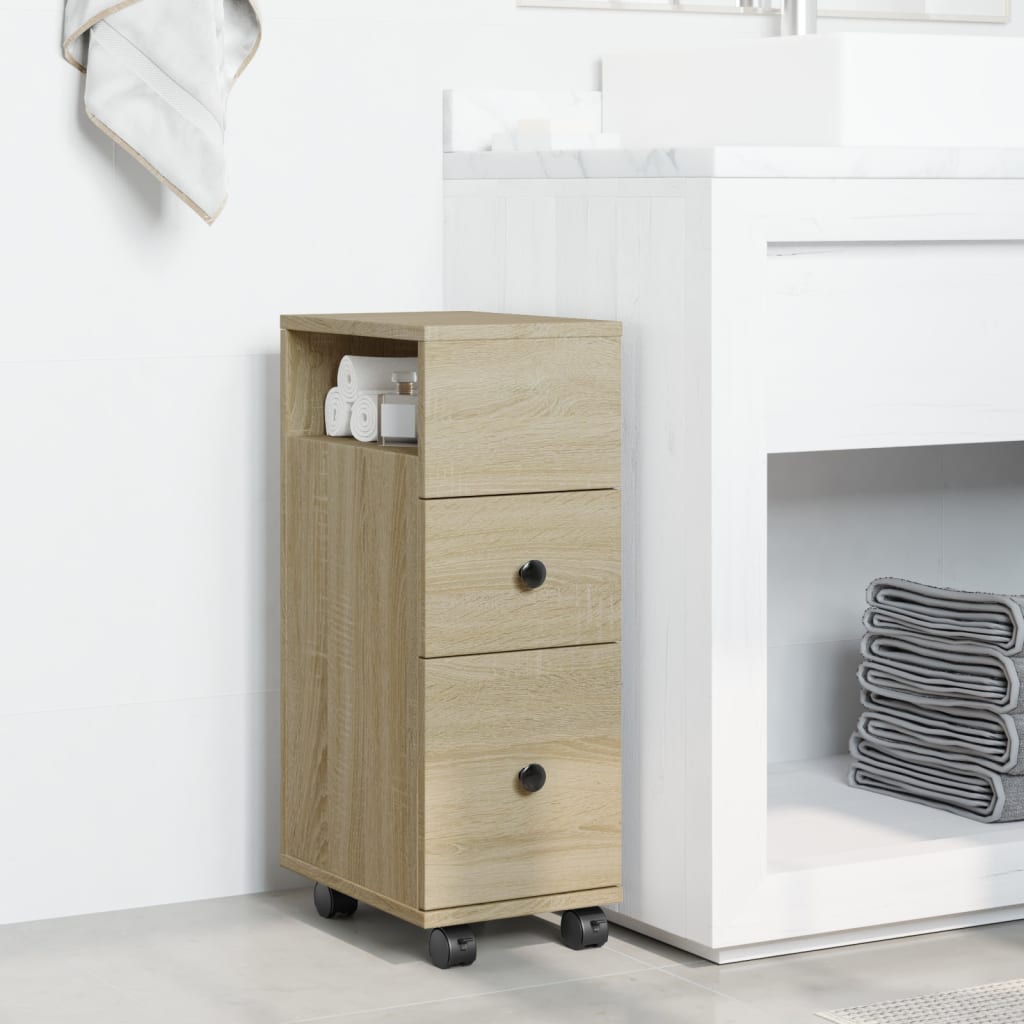 vidaXL Schmaler Badschrank mit Rädern Sonoma-Eiche Holzwerkstoff