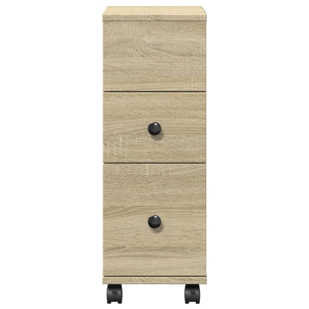 vidaXL Schmaler Badschrank mit Rädern Sonoma-Eiche Holzwerkstoff