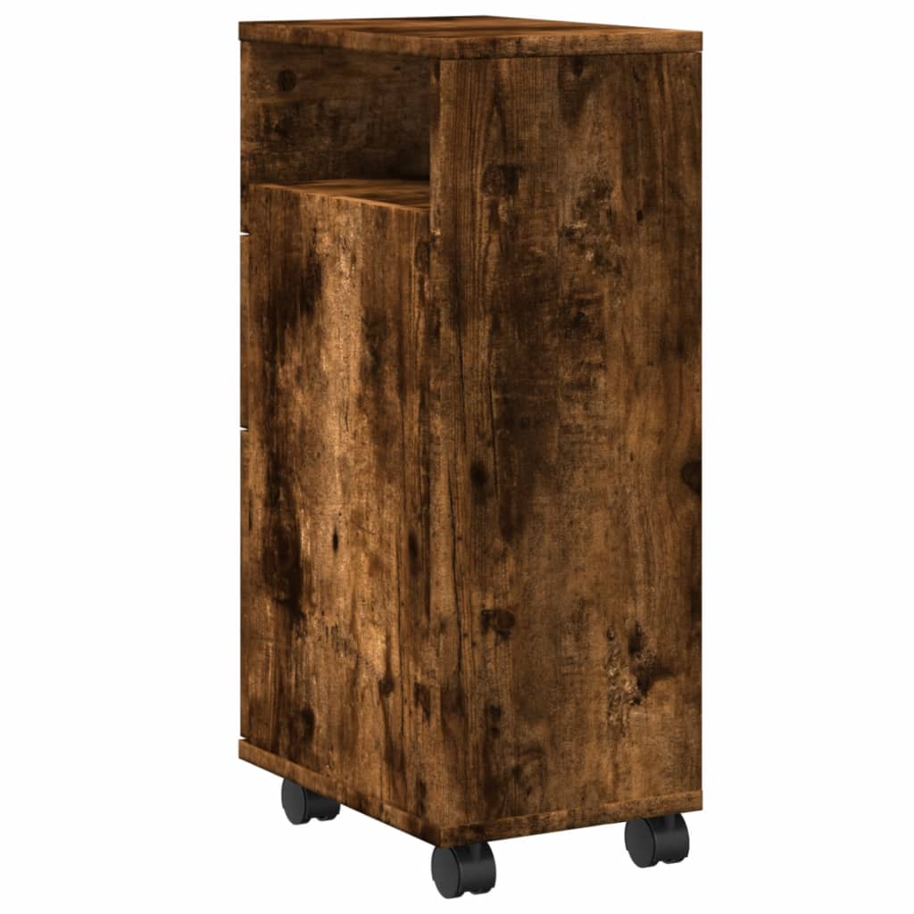 vidaXL Badschrank Schmal mit Rollen Räuchereiche Holzwerkstoff