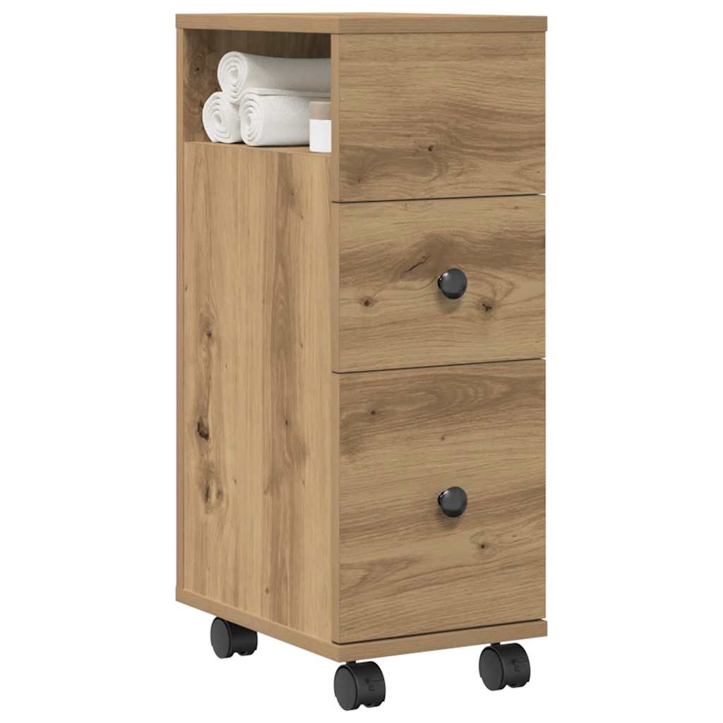 vidaXL Badschrank Schmal mit Rollen Artisan-Eiche Holzwerkstoff