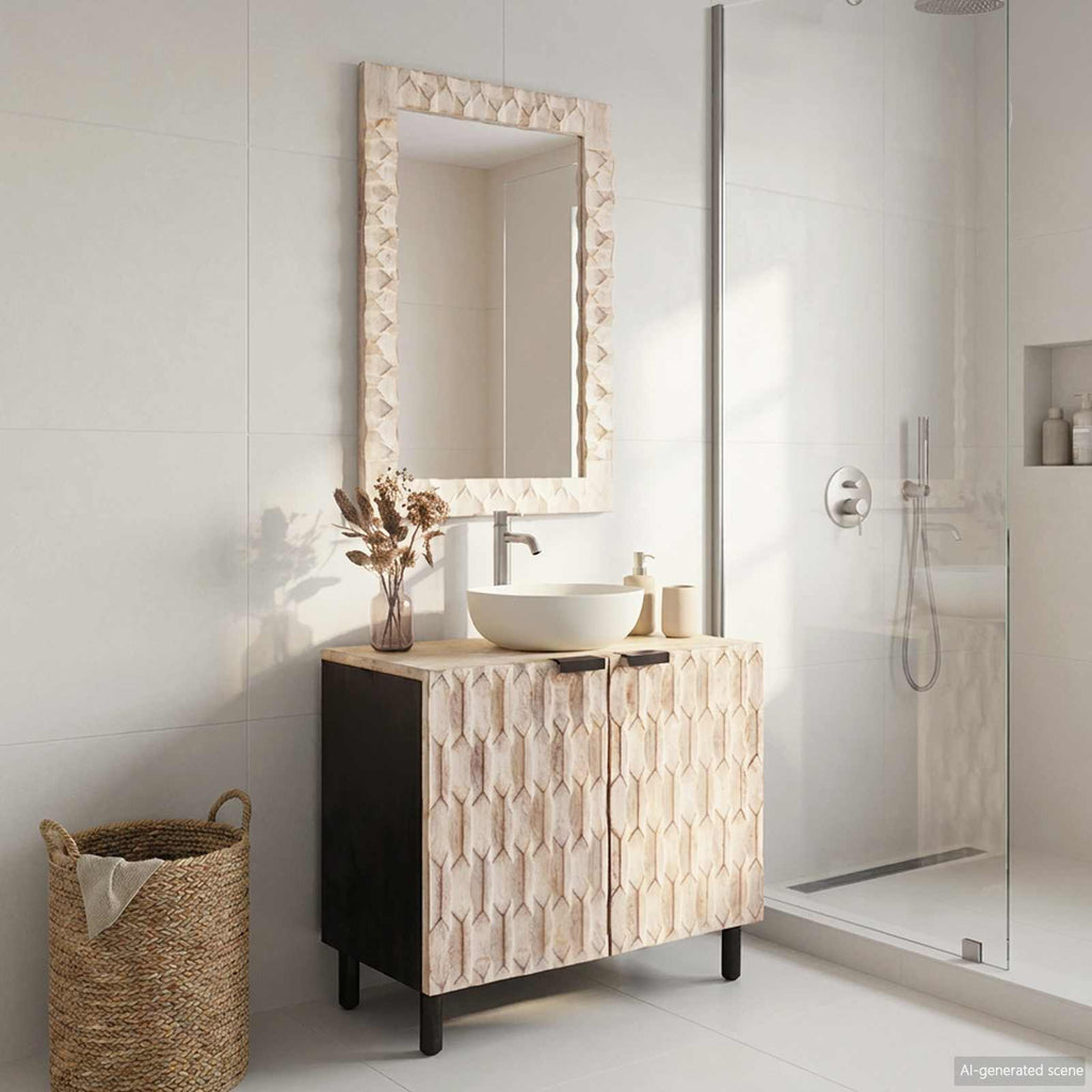 vidaXL Badezimmer Sets Weiße gewaschene Oberfläche Massivholz Mango