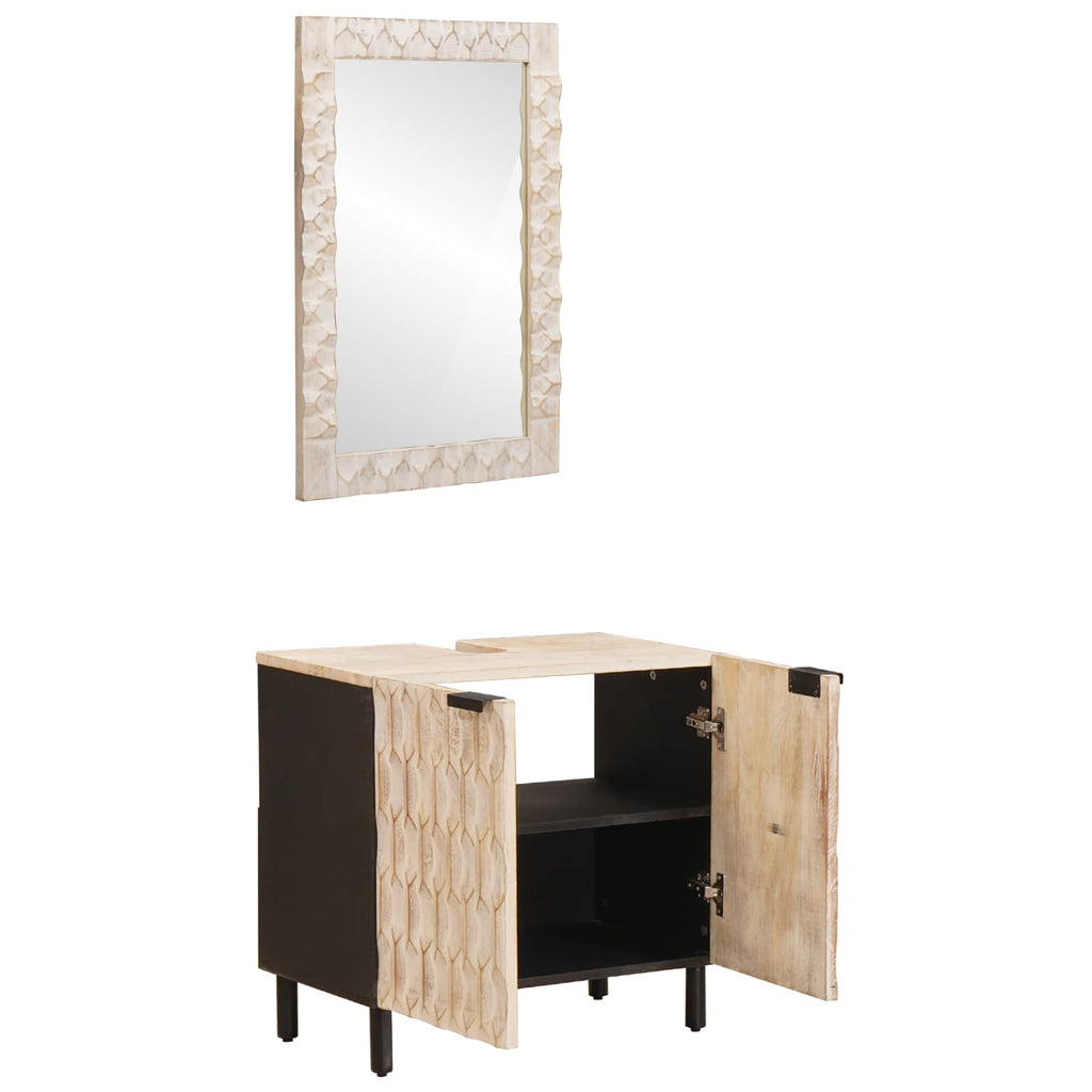 vidaXL Badezimmer Sets Weiße gewaschene Oberfläche Massivholz Mango