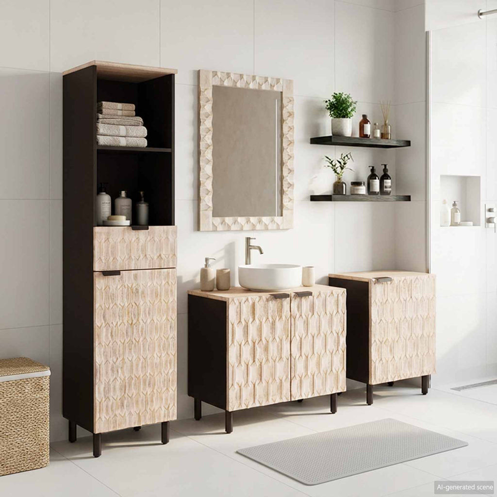 vidaXL Badezimmer Sets mit Regal 4 pcs Weiße gewaschene Oberfläche