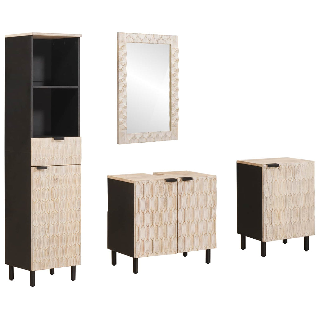 vidaXL Badezimmer Sets mit Regal 4 pcs Weiße gewaschene Oberfläche