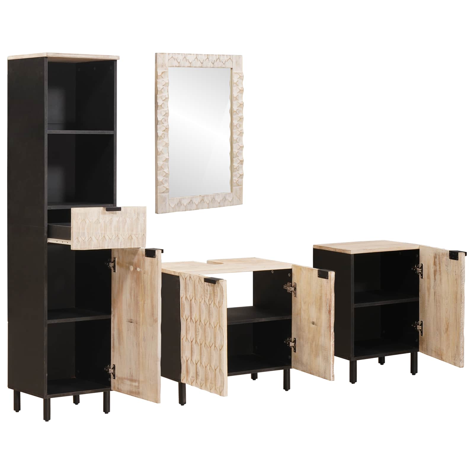 vidaXL Badezimmer Sets mit Regal 4 pcs Weiße gewaschene Oberfläche