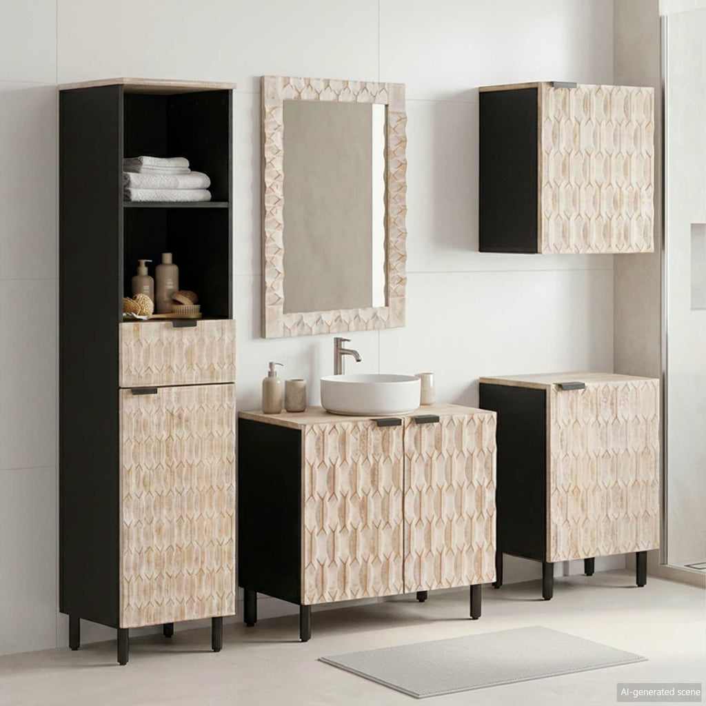 vidaXL Badezimmer Sets mit Regal 5 pcs Weiße gewaschene Oberfläche