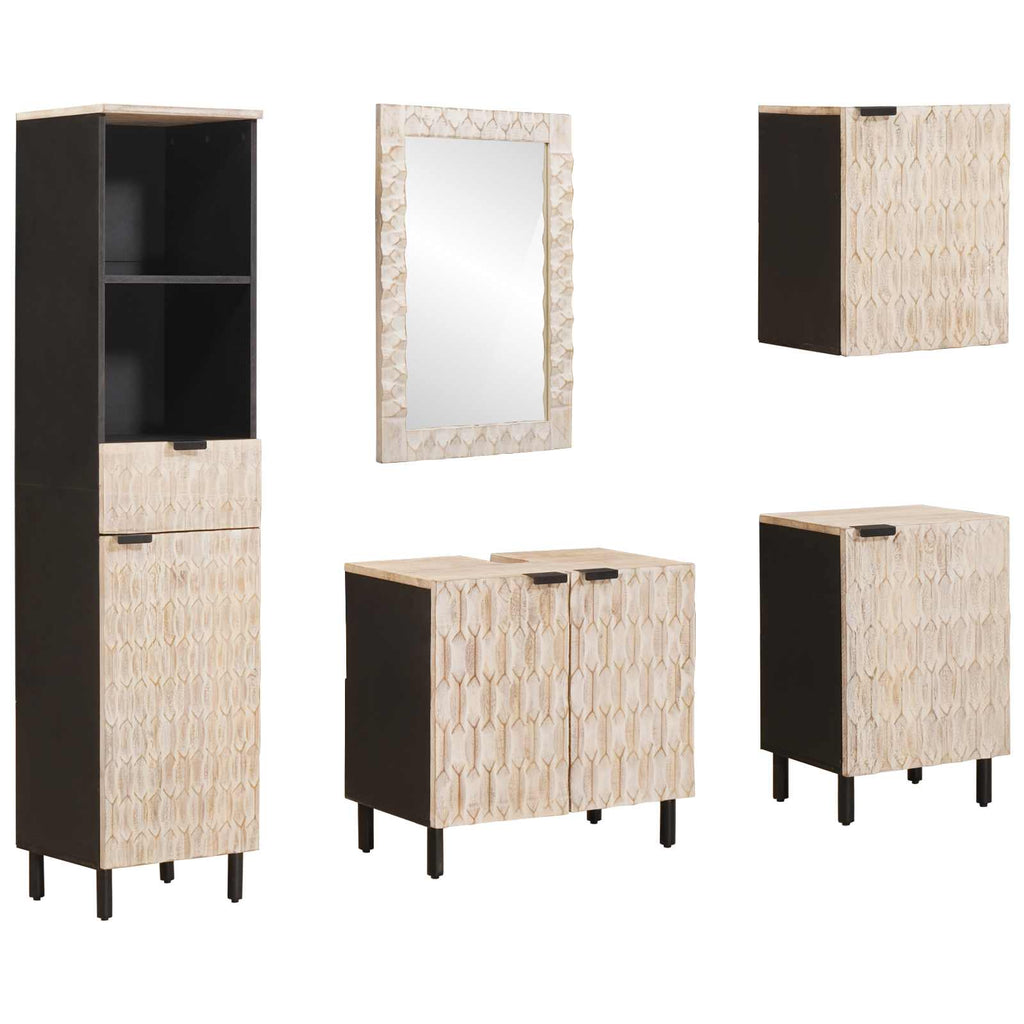 vidaXL Badezimmer Sets mit Regal 5 pcs Weiße gewaschene Oberfläche