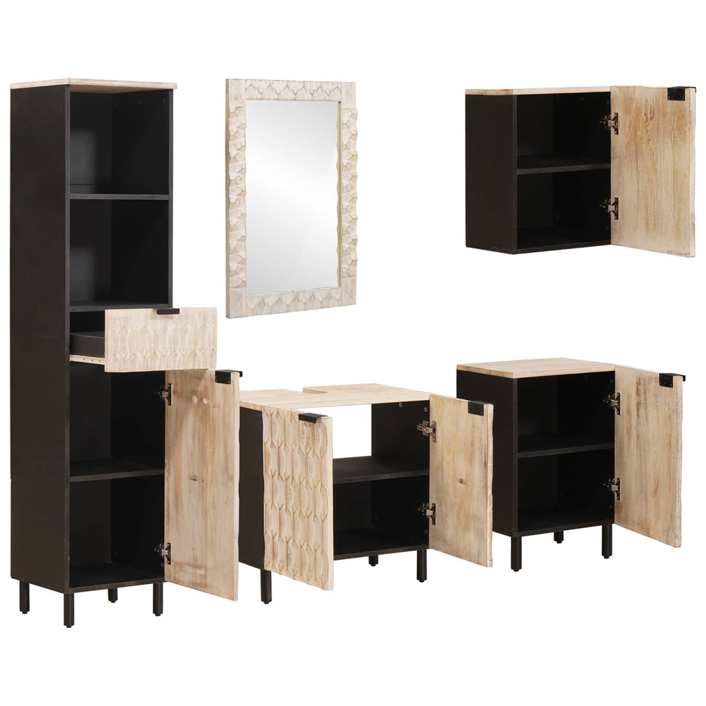 vidaXL Badezimmer Sets mit Regal 5 pcs Weiße gewaschene Oberfläche