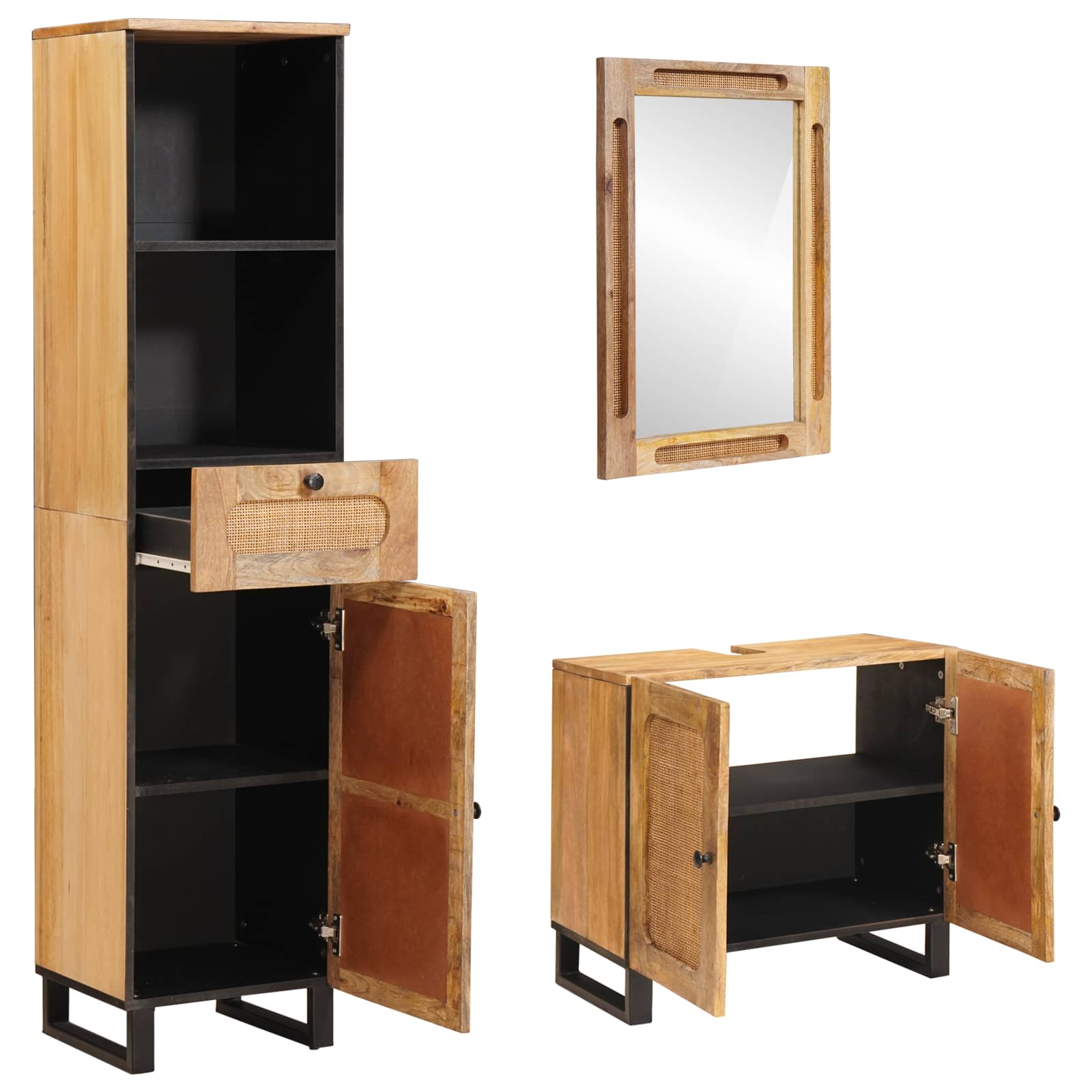 vidaXL Badezimmer Sets mit Schubladen 3 pcs Natur Massivholz Mango