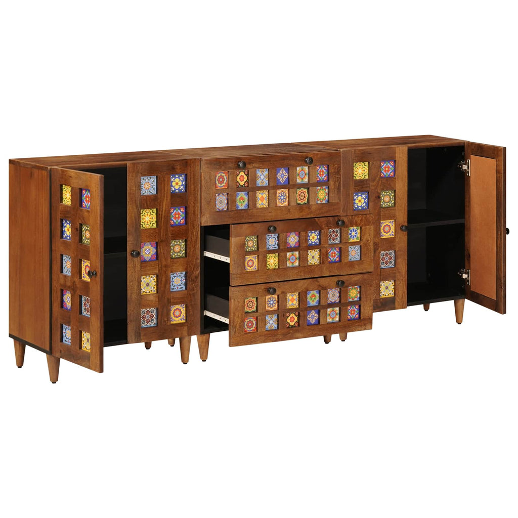 vidaXL Sideboard 3 pcs Walnuss 60 x 33,5 x 75 cm Massivholz Mango