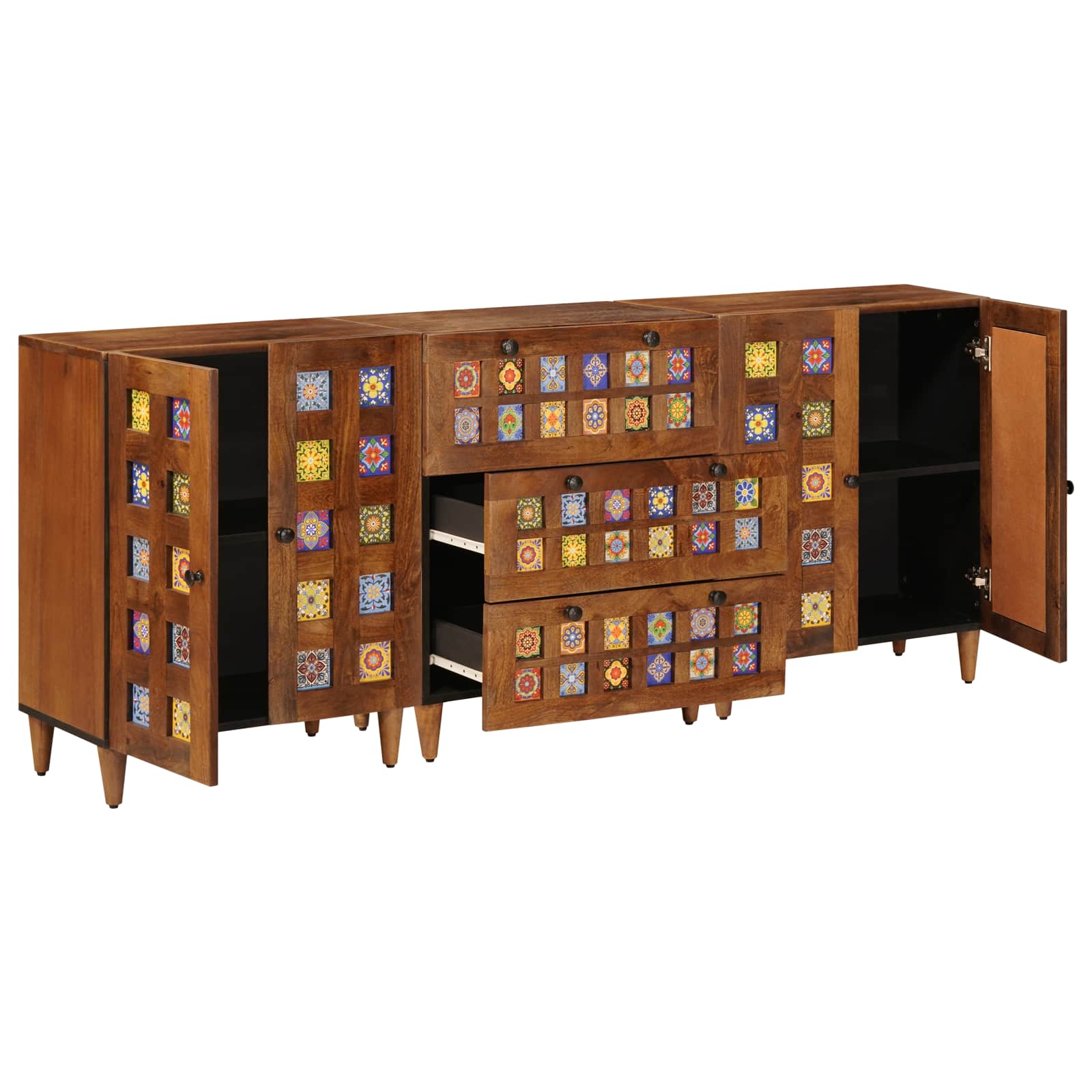 vidaXL Sideboard 3 pcs Walnuss 60 x 33,5 x 75 cm Massivholz Mango