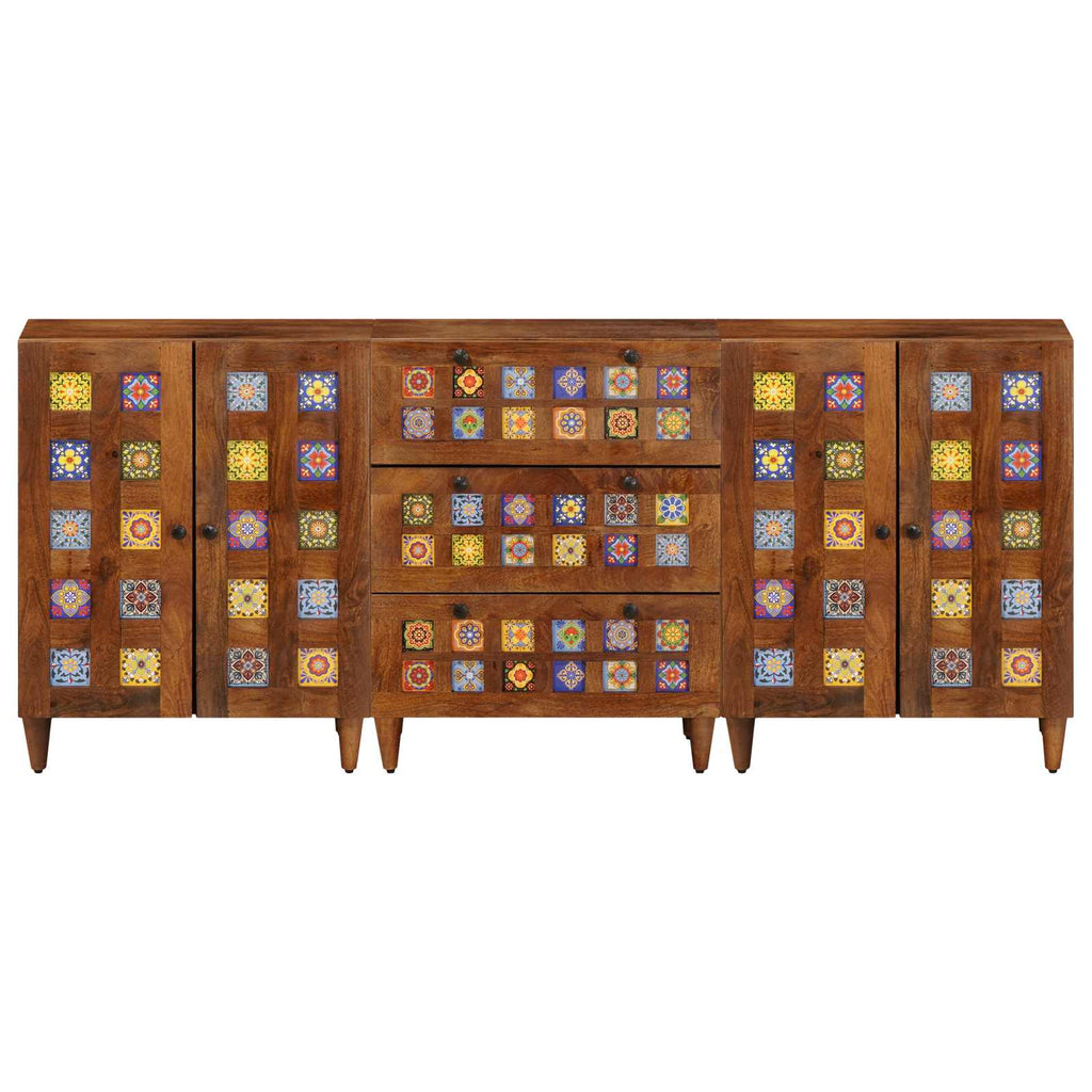 vidaXL Sideboard 3 pcs Walnuss 60 x 33,5 x 75 cm Massivholz Mango