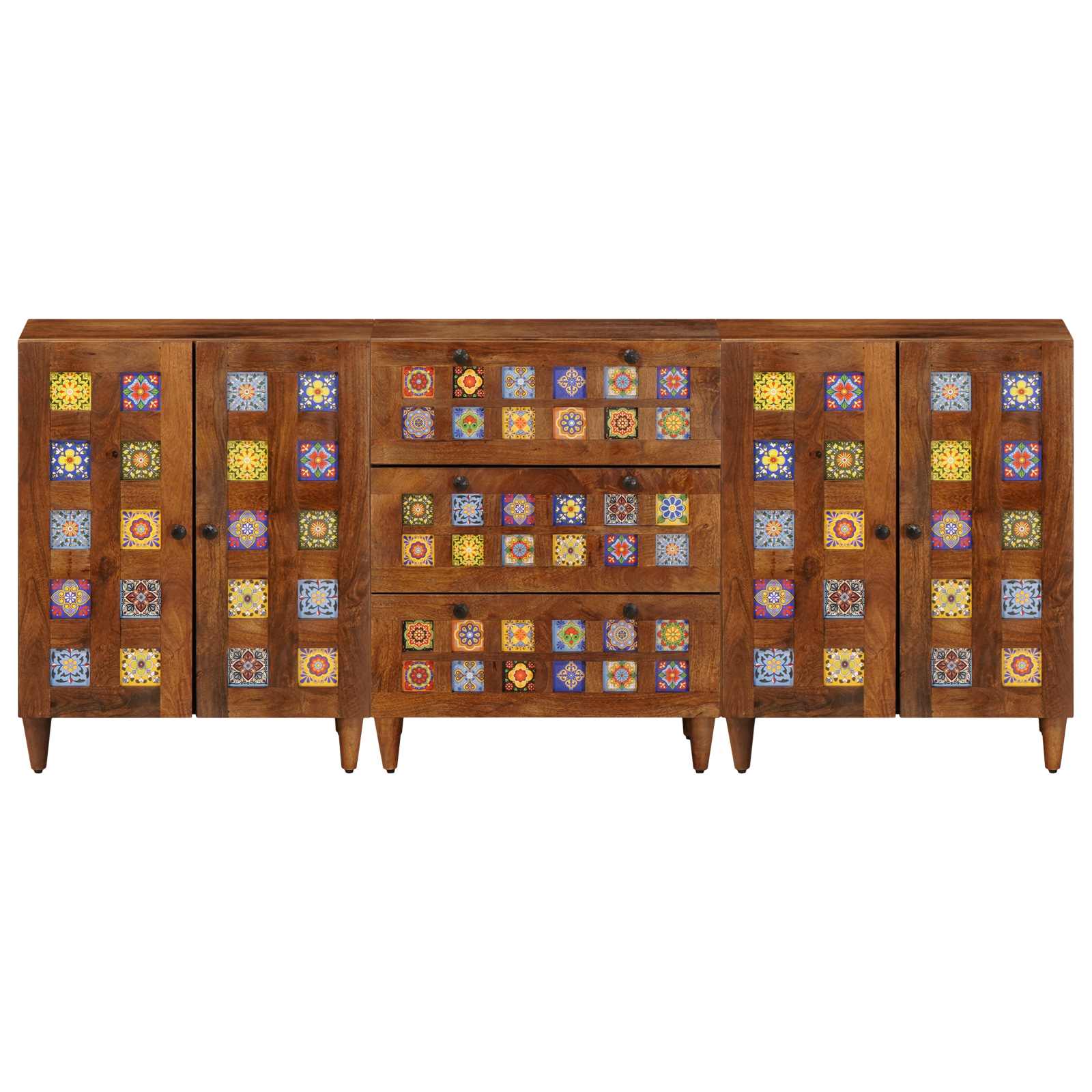 vidaXL Sideboard 3 pcs Walnuss 60 x 33,5 x 75 cm Massivholz Mango