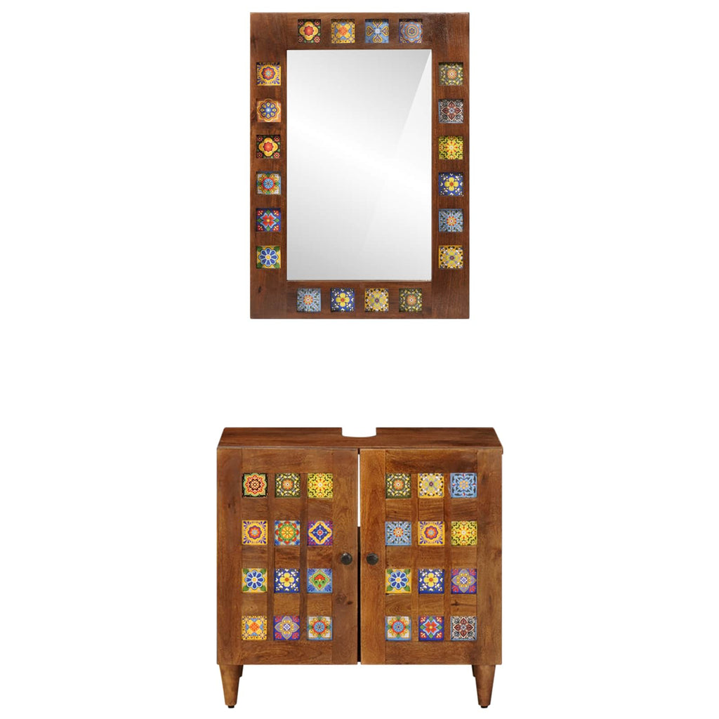 vidaXL Badezimmermöbel-Set Wandmontiert 2 pcs Walnuss Massivholz Mango
