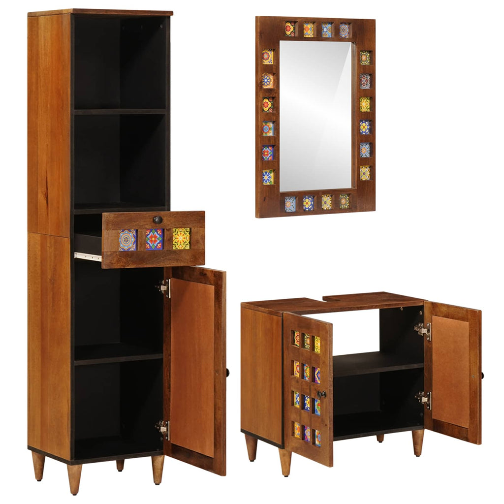 vidaXL Badezimmermöbel-Set mit Regal 3 pcs Walnuss Massivholz Mango