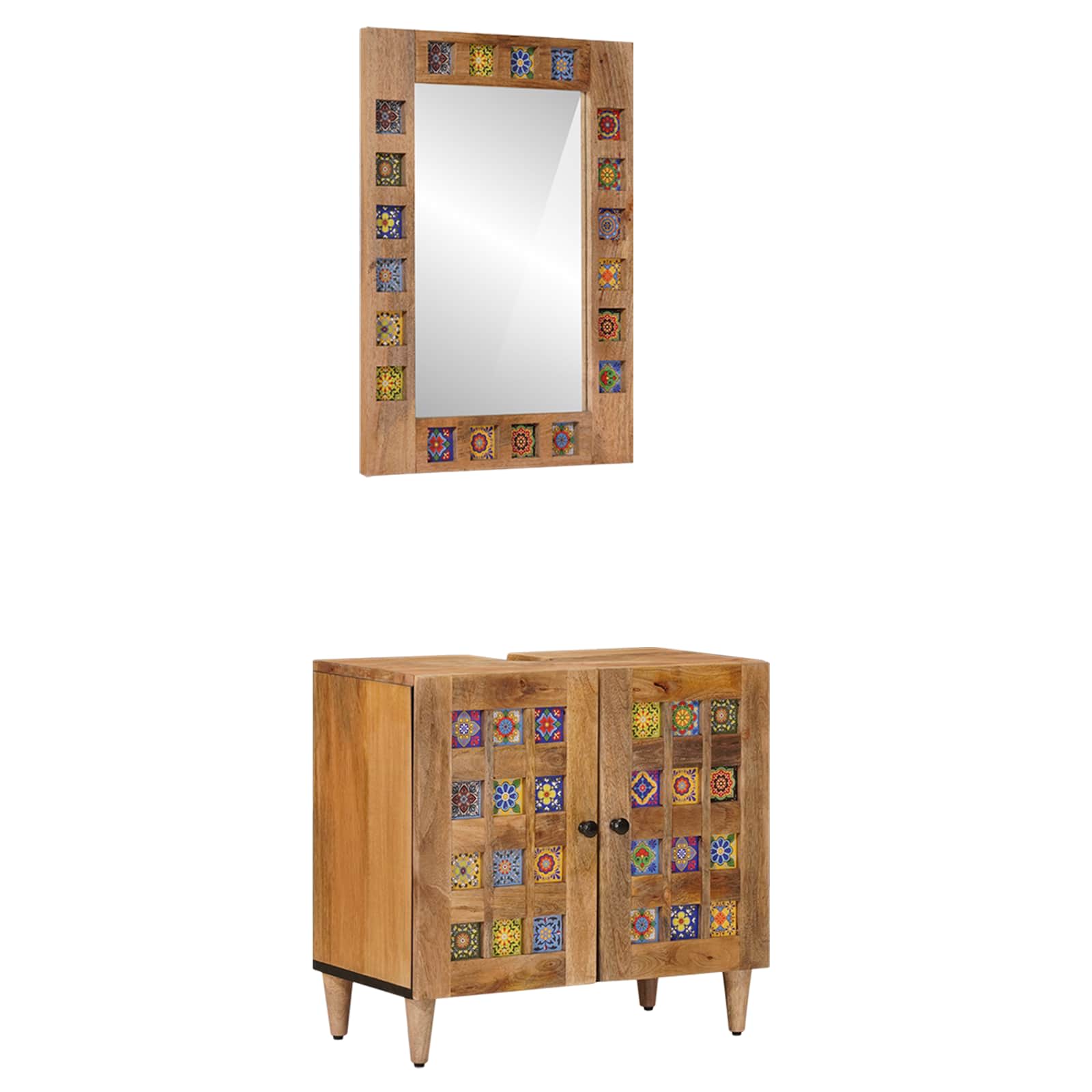 vidaXL Badezimmermöbel-Set Wandmontiert 2 pcs Natur Massivholz Mango