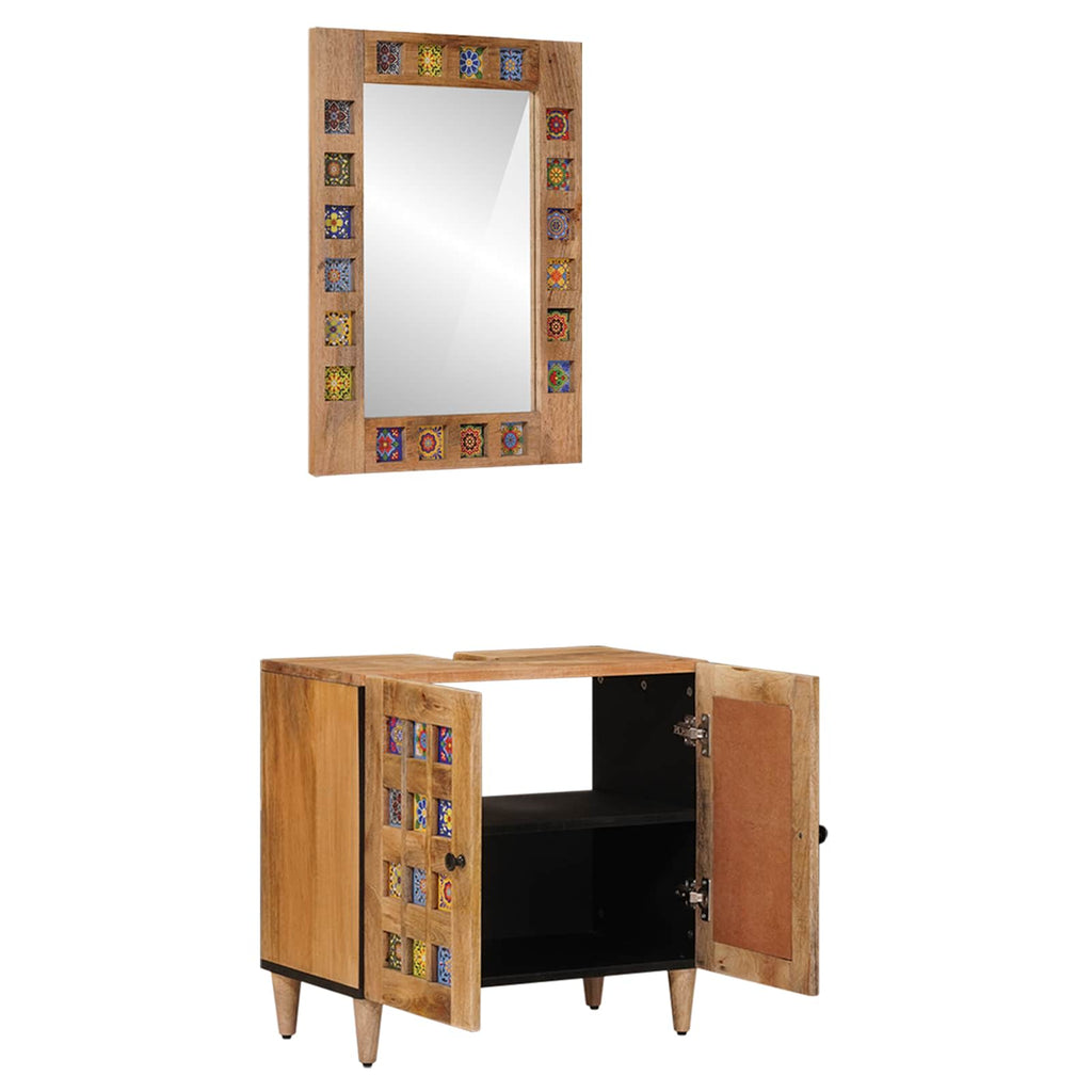 vidaXL Badezimmermöbel-Set Wandmontiert 2 pcs Natur Massivholz Mango