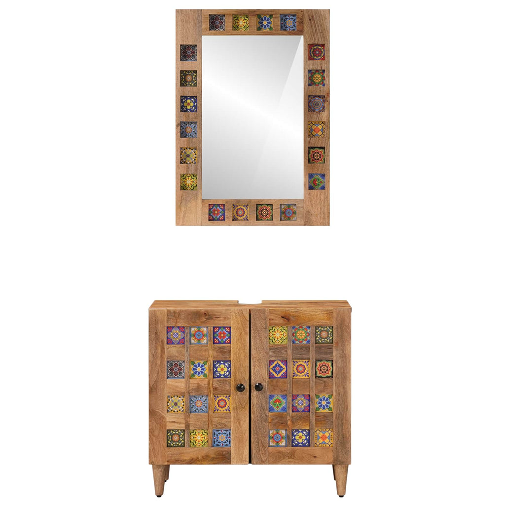 vidaXL Badezimmermöbel-Set Wandmontiert 2 pcs Natur Massivholz Mango