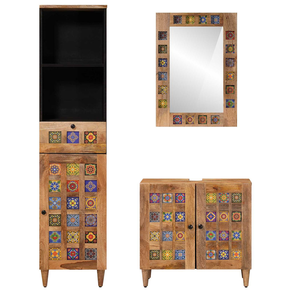vidaXL Badezimmermöbel-Set mit Schubladen 3 pcs Natur Massivholz Mango