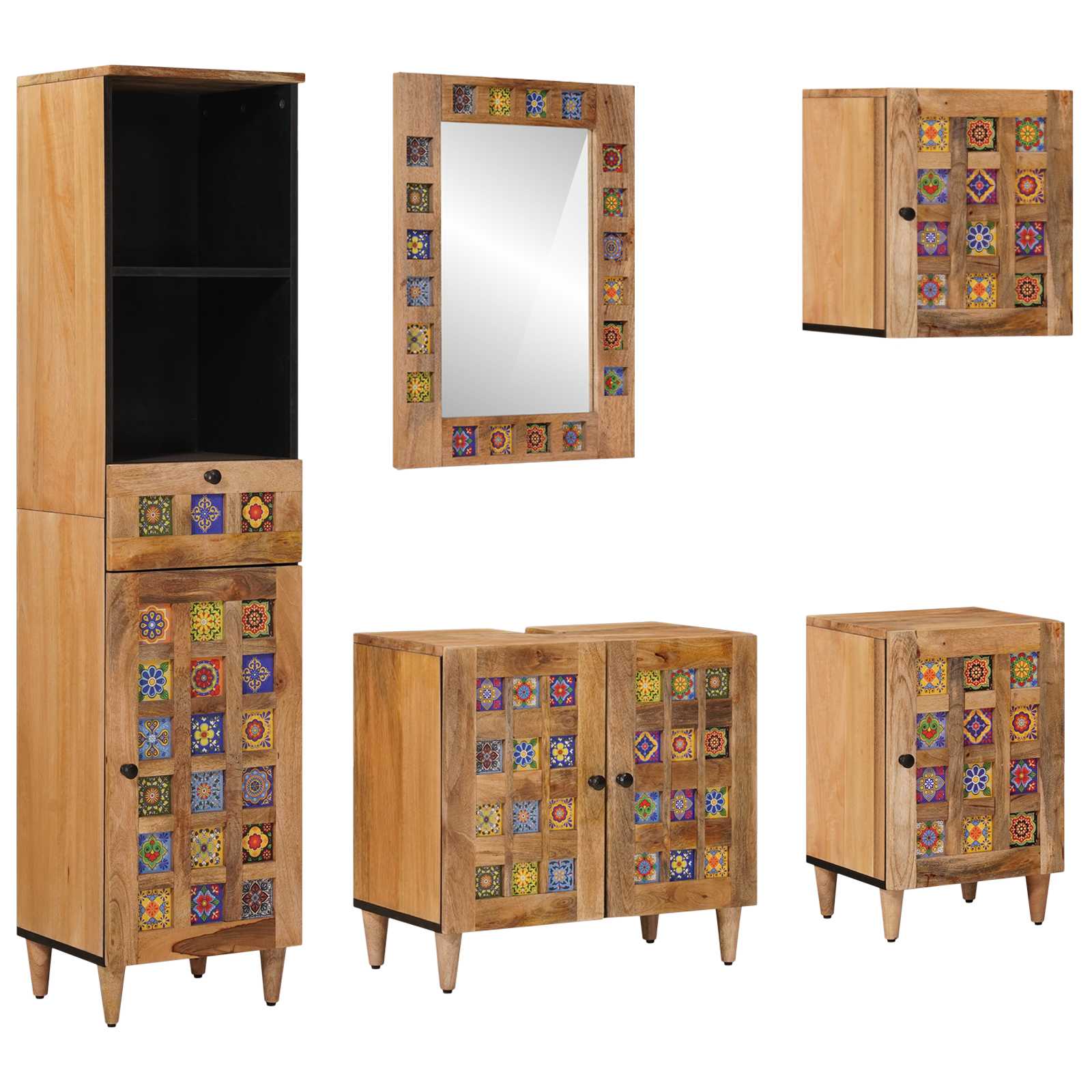 vidaXL Badezimmermöbel-Set mit Schubladen 5 pcs Natur Massivholz Mango